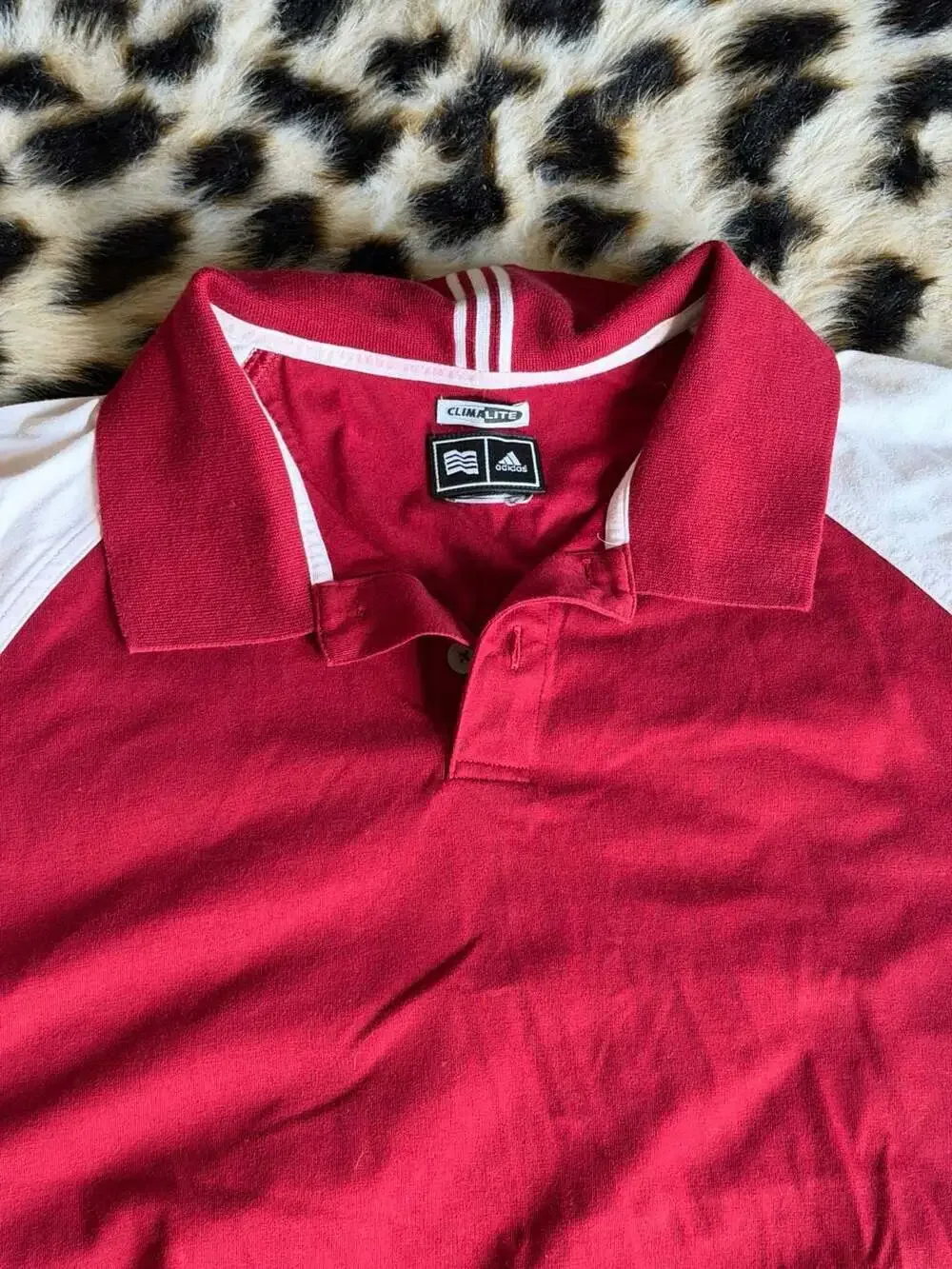 Adidas Climalite Vintage Red and White Short Sleeve Raglan Polo Shirt